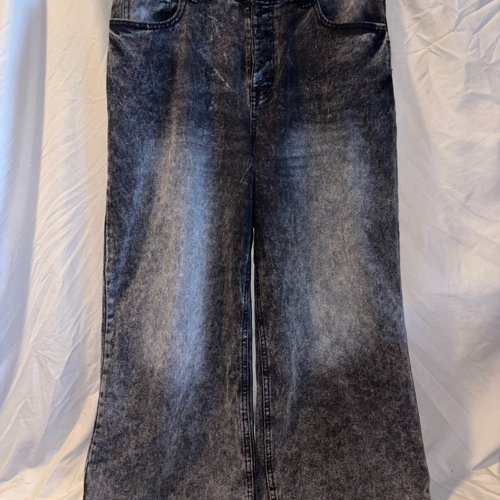 Rewash Black Acid Wash Wide Leg Jeans